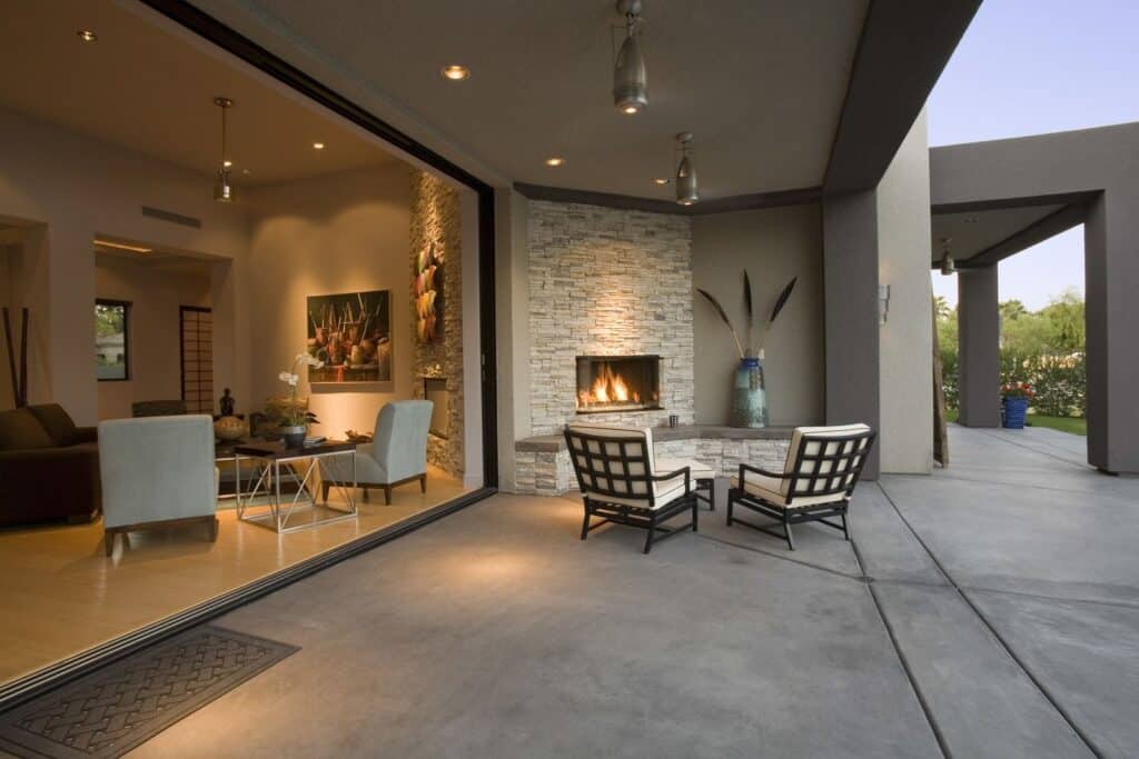 A concrete patio designed for a modern home